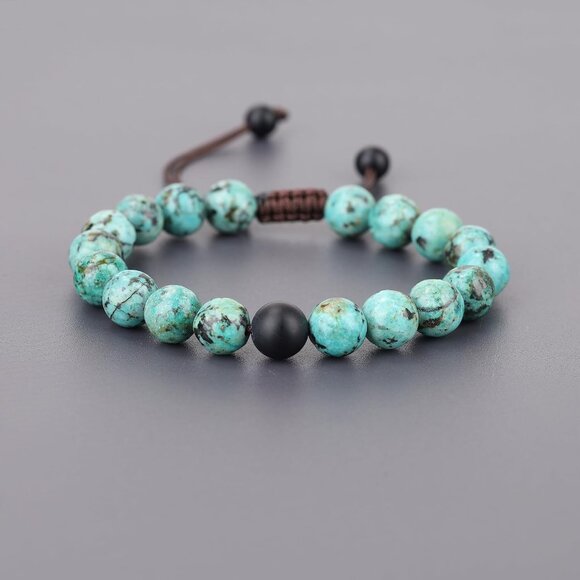 Matching Couple Bracelets African Turquoise Matte Onyx Stone Nylon Custom Fit Gi - Picture 5 of 7